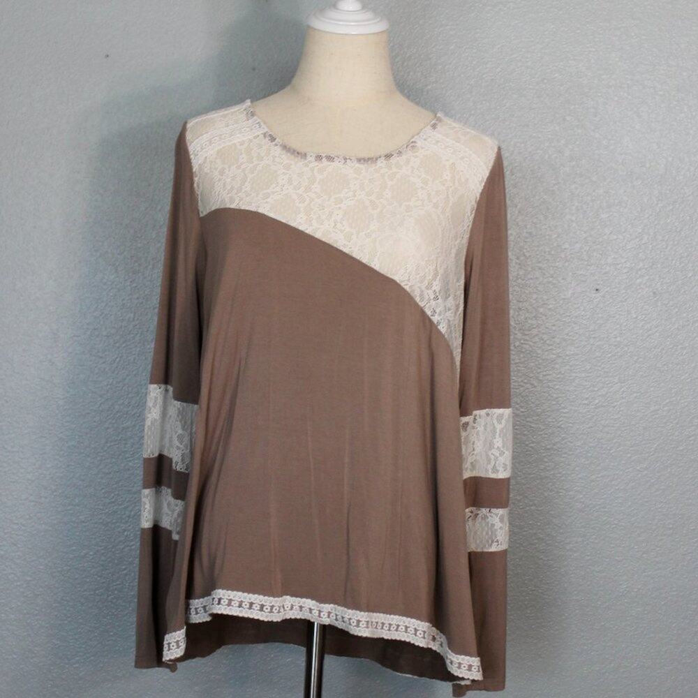 POL Floral Lace Detail Long Sleeve Top Size L